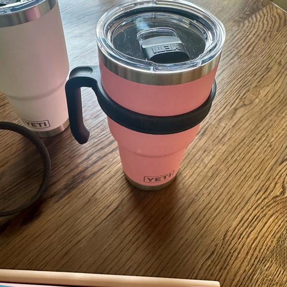 YETI 30 oz Tumbler Set (pink & white) with YETI Handles and New Silicone Straws - Picture 2 of 4